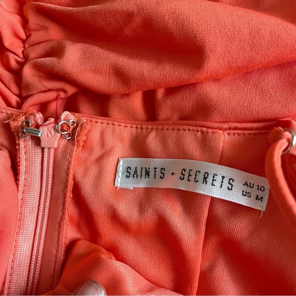 Selfie Leslie Shea Square Neckline Ruched Mini Dress Orange Medium US 6 - Picture 5 of 8